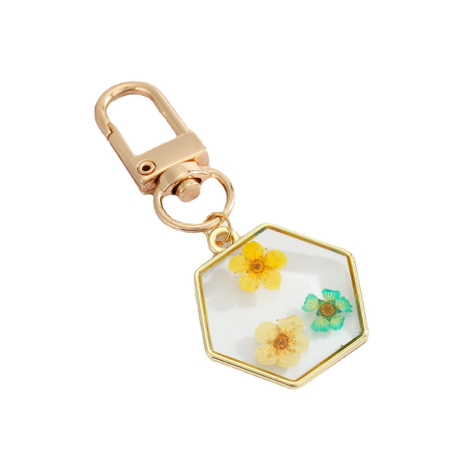 Wholesale 5pcs/pack Dried Flowers Natural Flowers Drip Oil Daisy Alloy Keychains